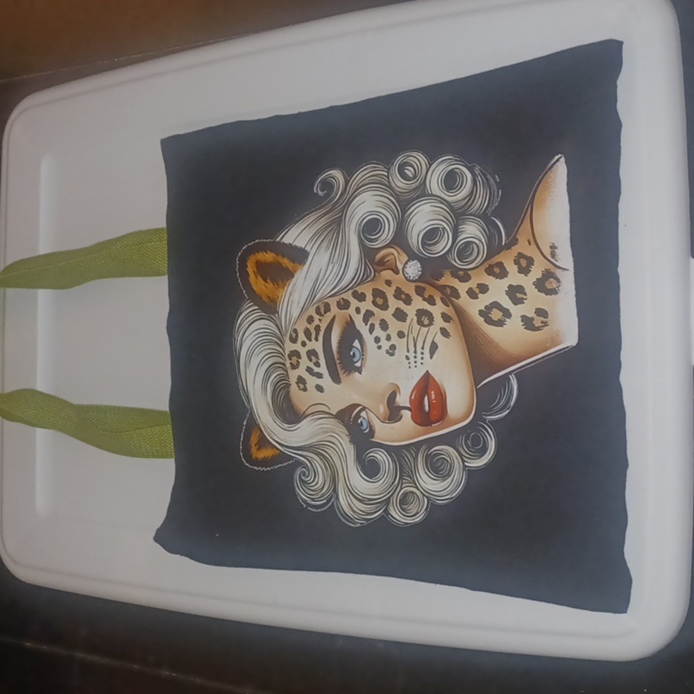 Marilyn ~ Meow Stylish Black Tote Bag with Artistic Leopard Print